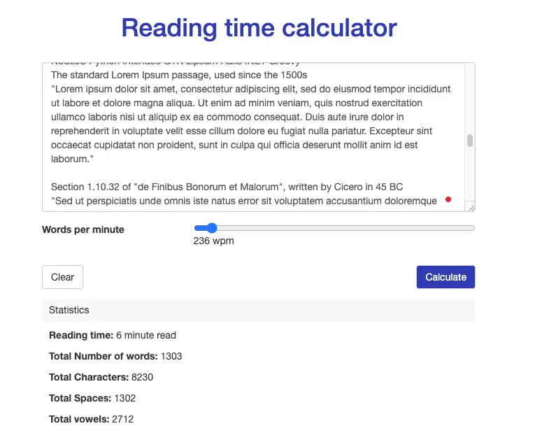 Reading time calculator